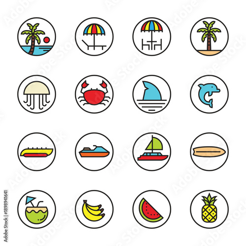 Beach icons . Holiday and Tropical Beach web icon  