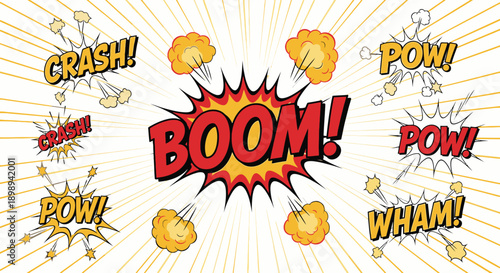 Comic book explosion with boom and pow words