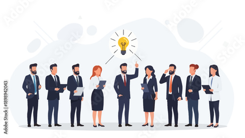 Business Team with Bright Idea Bulb Above