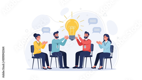 Teamwork Brainstorming Session: Bright Idea Lightbulb Collaboration
