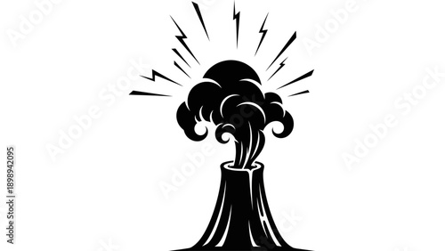 Clean vector silhouette of a steaming geothermal vent with energy rays upwards. transparent.