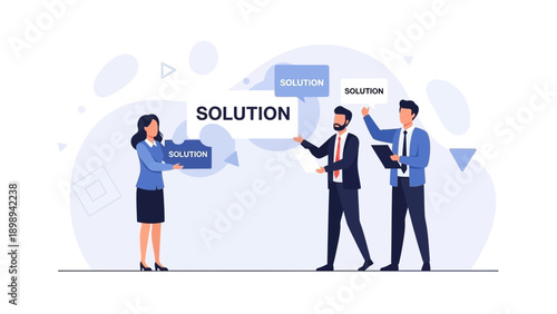 Teamwork finding solution, business people collaborate on problem solving, strategy