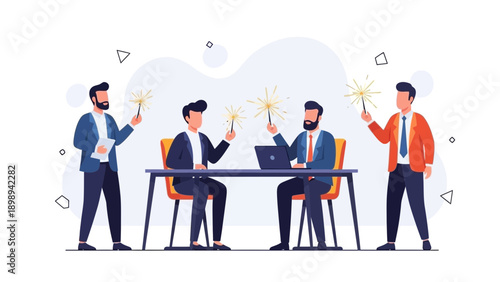 Business Team Celebration with Sparklers in Office Meeting