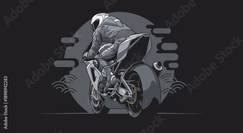 Motorcycle Rider Illustration on Dark Background.