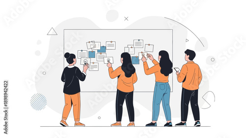 Team Brainstorming on Whiteboard with Sticky Notes