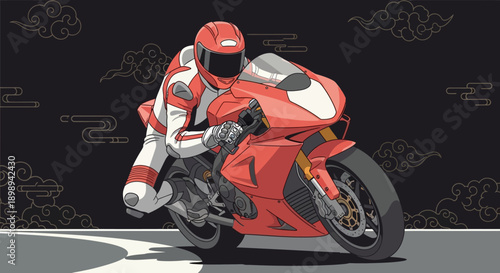 Motorcycle Rider in Action on Racing Track.