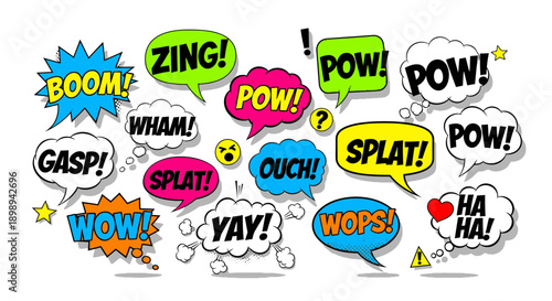 Comic book speech bubbles with various expressions