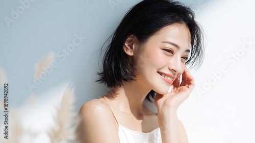 健康的な白い歯を見せている笑顔の女性
