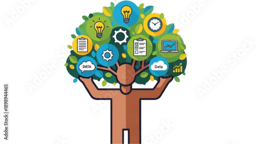 Tree with Icons Representing Ideas and Technology.
