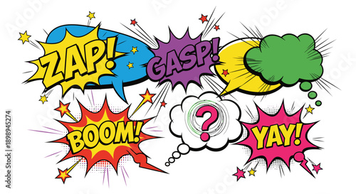 colorful comic book speech bubbles