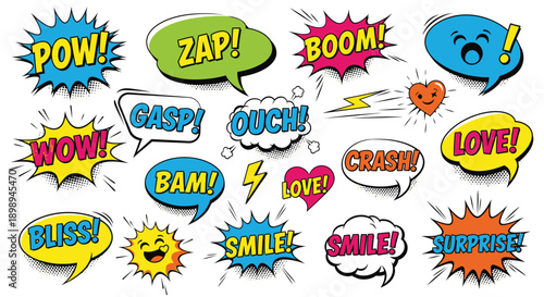 Comic book speech bubbles with emotions