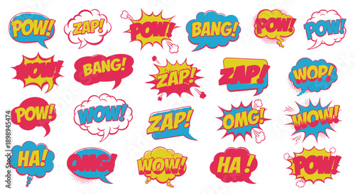 Comic book speech bubbles with action words