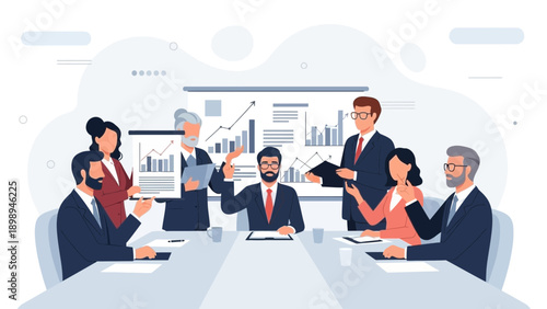 Business Meeting Team Brainstorming Strategy Presentation Growth Chart