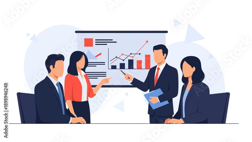 Business Meeting Presentation: Team Discussing Growth Chart