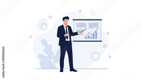 Businessman presenting financial growth chart on whiteboard