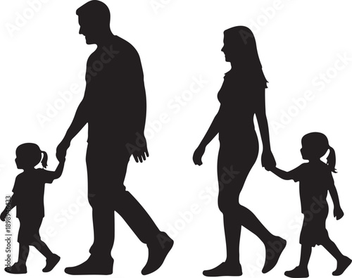 Silhouettes of a family walking hand-in-hand, conveying connection, journey, and togetherness.