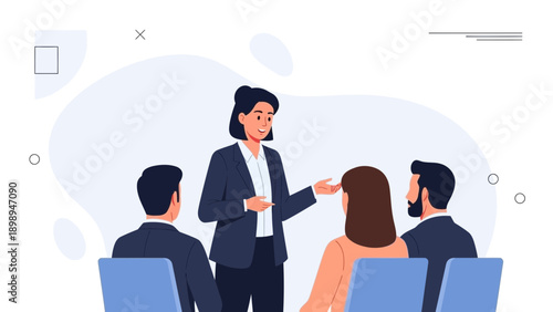 Businesswoman Leading Meeting Presentation Seminar Audience Discussion