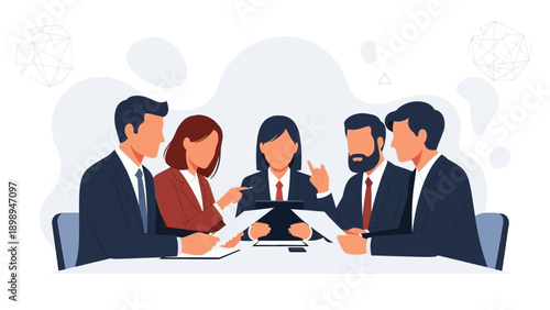 Diverse business team collaborating on a project at a meeting table