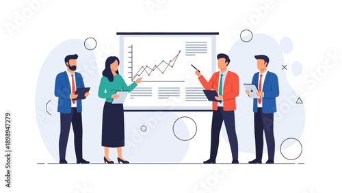 Business Team Presenting Growth Chart on Whiteboard, Meeting Strategy