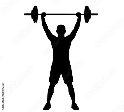 Weightlifter Overhead Press Silhouette, Silhouette of a person lifting a barbell above the head.