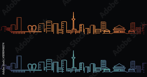 Shenyang Neon Style Simple Skyline on Dark Background