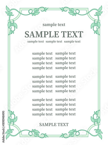 手描き、アンティーク風、ツル植物の装飾フレーム