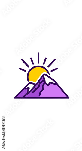 Emotional Resilience Icon Rising Sun Behind a Mountain for Overcoming Challenges. transparent.