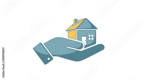 Geometric Blueprint House Emerging From a Hand Vector Icon in Muted Tones. transparent.