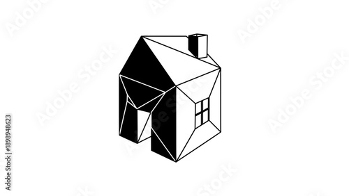 Geometric Real Estate Home Icon Stark Contrast 3D Facets_. transparent.