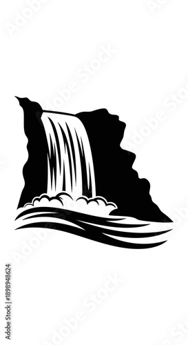 Graceful Silhouette of a Cascading Waterfall for Serene Nature-Inspired Graphics. transparent.