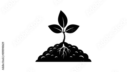 Iconic vector silhouette of a seedling emerging from fertile earth for agriculture. transparent.