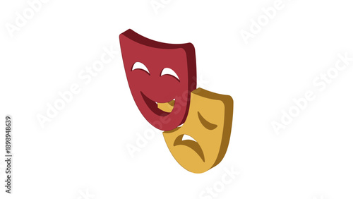 Low Detail 3D Isometric Icon of Theatrical Masks Representing Drama. transparent.