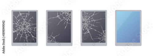 画面が割れたタブレット端末のベクターセット