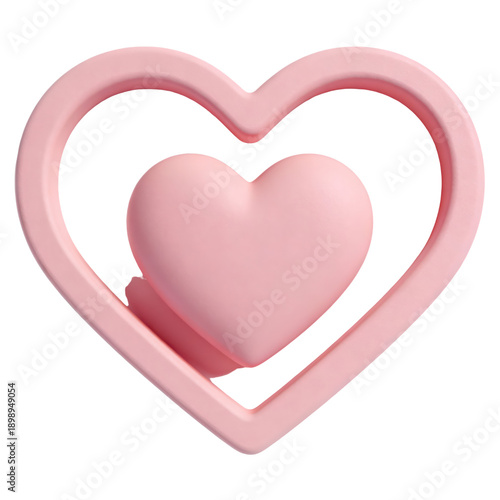 Soft Pink 3D Heart Icon Isolated on Transparent Background, Generative AI