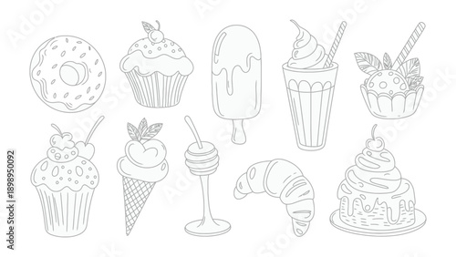 Sweet Temptations: An illustrative collection of delectable treats, each stroke a promise of delightful indulgence. perfect for evoking a sense of joy and sweetness.