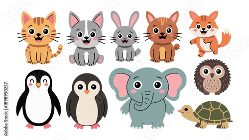 Playful Friends: A collection of charming cartoon animals, each with unique features and adorable expressions. Designed to evoke smiles and captivate the viewer's attention.