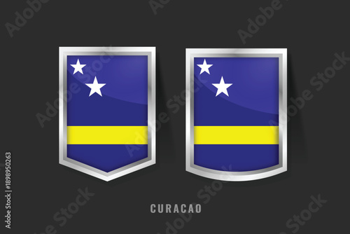 Vector Illustration of CURACAO Label Logo. CURACAO Badge Sign CURACAO With Flag, Curacaoan Product Label Banners Template.