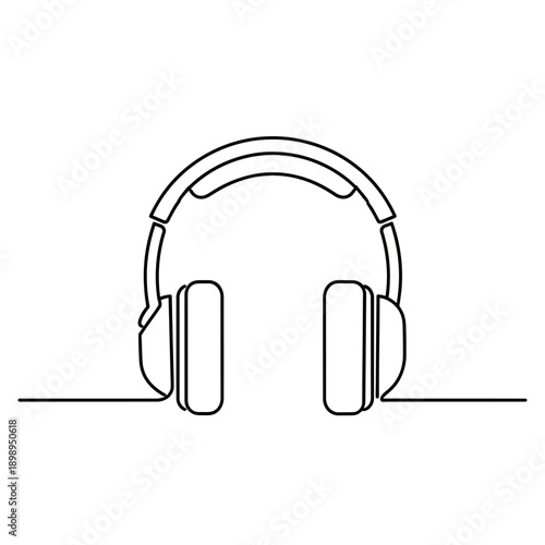 Minimalist line art headphones icon on white background
