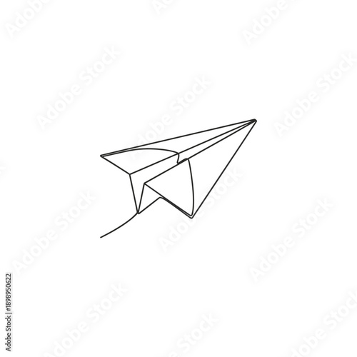 Minimalist paper airplane drawing, single line art, white background