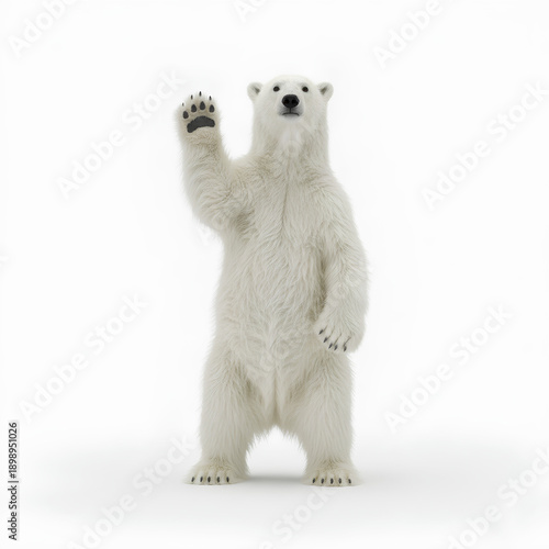 Image of a polar bear standing and waving goodbye against a white background.
