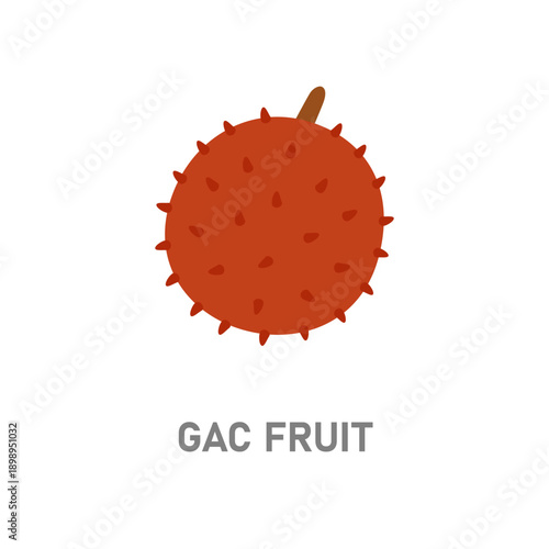 Gac tropical fruit. Spiky exotic fruit icon, isolated on white background for food and botanical design