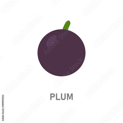 Plum fruit. Purple round fruit icon for food packaging and clipart design