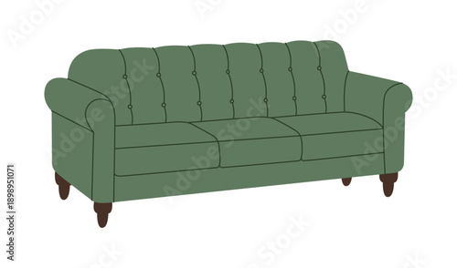 Classic tufted sofa. Flat vector furniture illustration for interior design