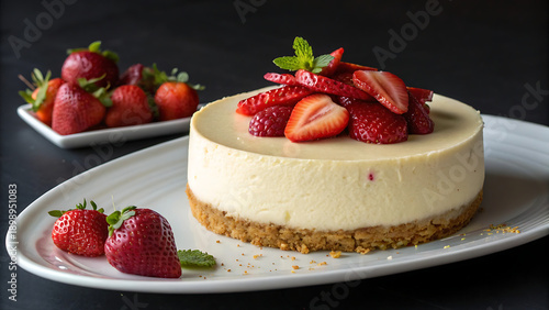 Classic Strawberry Cheesecake on Graham Crust – Elegant Dessert Photography