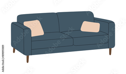 Modern sofa with pillows. Flat vector furniture illustration for interior design