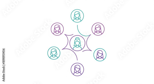 Connected people network illustration with central figure and diverse group