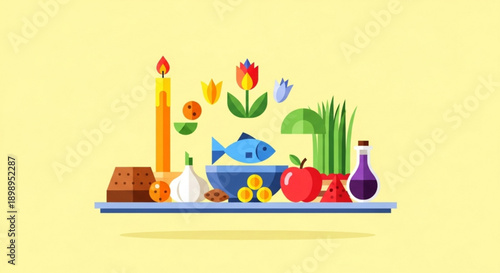 Traditional jewish shabbat dinner setup with kiddush wine challah and festive elements on a table