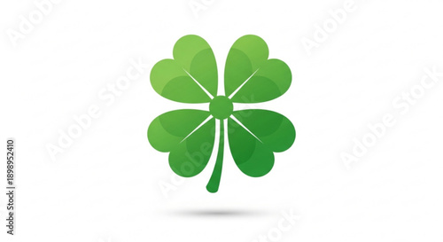 Green four leaf clover illustration with gradient effect on white background symbolizing luck and fortune