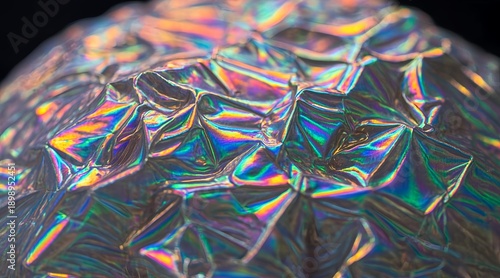 Wallpaper Mural Iridescent crumpled foil surface reflecting vibrant colors in a dark environment from a close-up viewpoint Torontodigital.ca