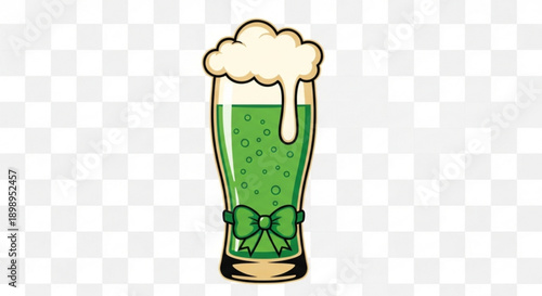 Green beer glass with bow and foam on st patrick's day celebration